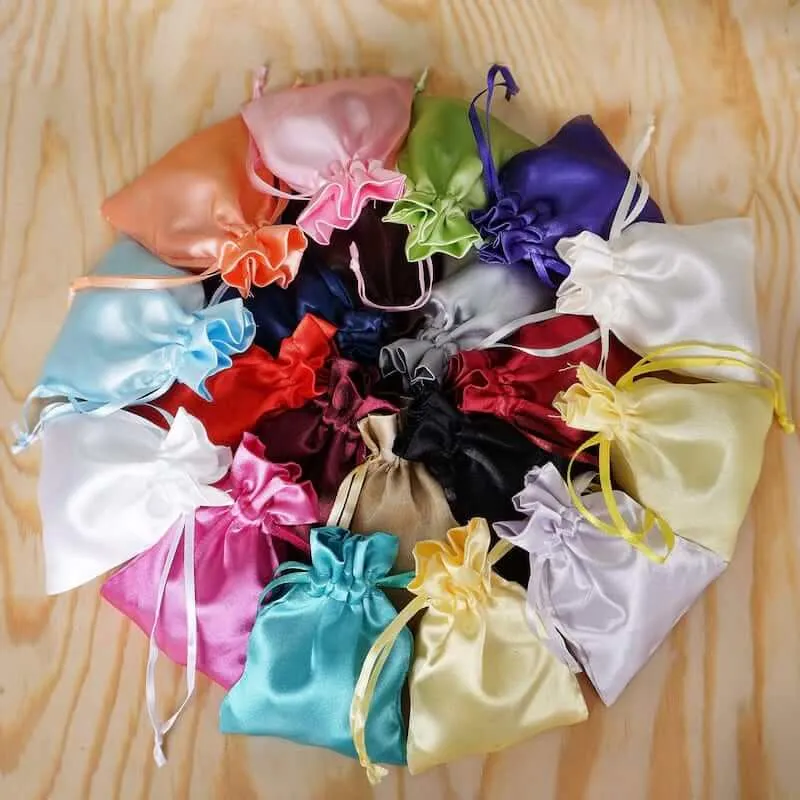 100 Pack Personalized Satin Drawstring Wedding Favor Bags 5"x7"