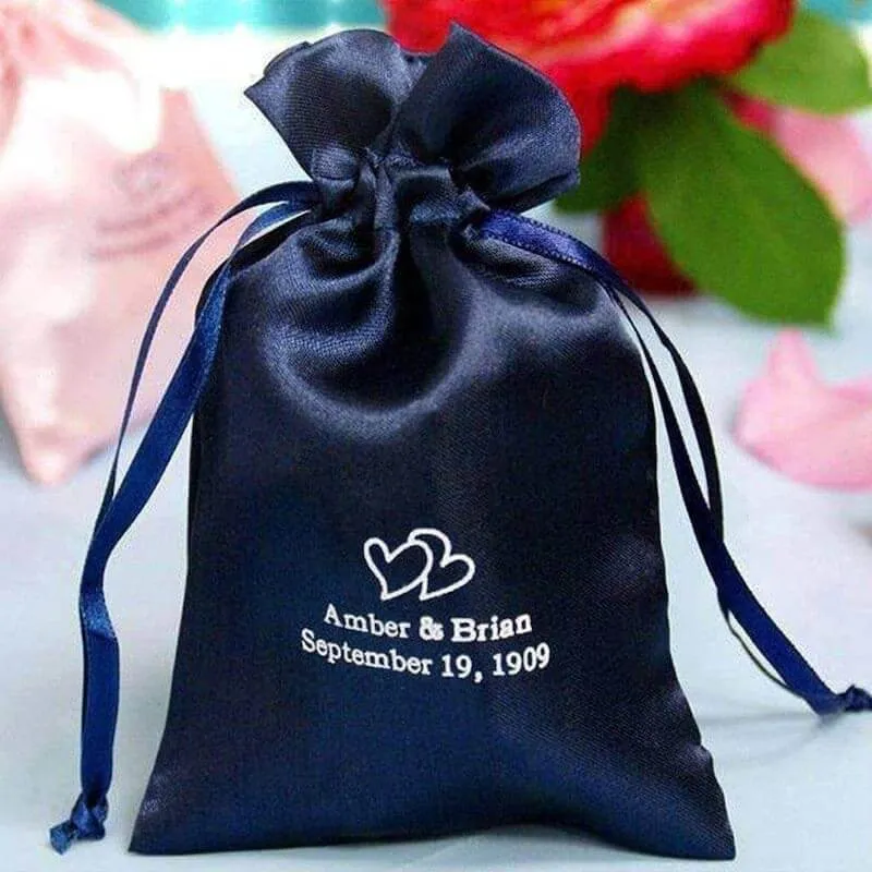 100 Pack Personalized Satin Drawstring Wedding Favor Bags 5"x7"