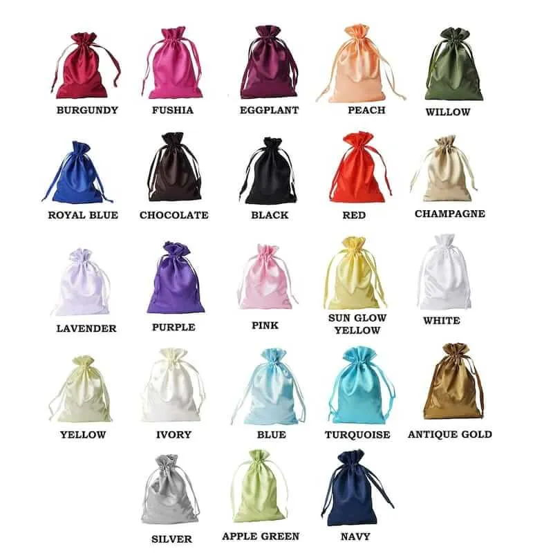 100 Pack Personalized Satin Drawstring Wedding Favor Bags 5"x7"