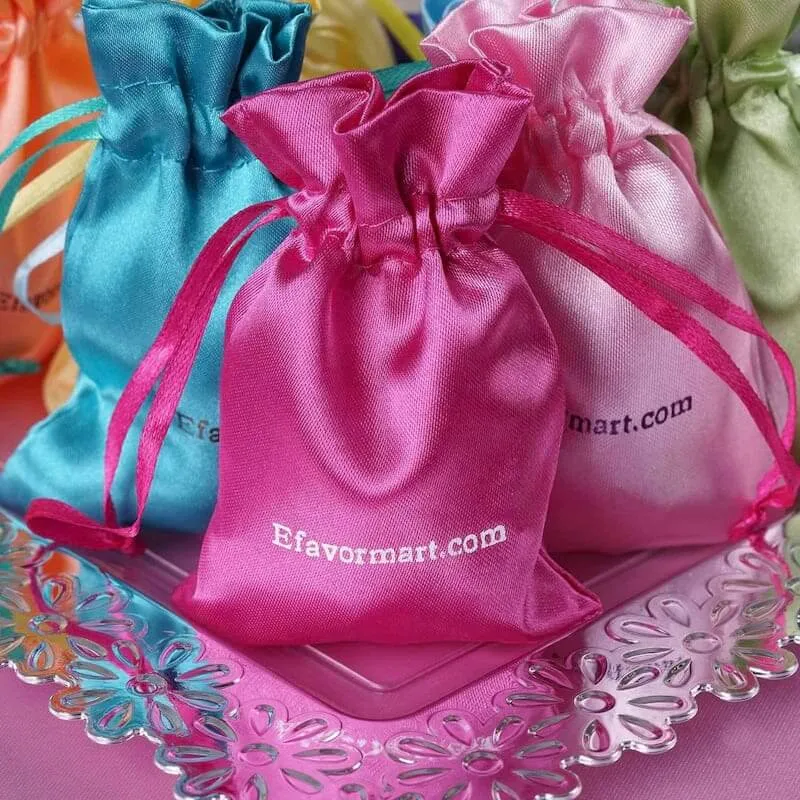 100 Pack Personalized Satin Drawstring Wedding Favor Bags 5"x7"