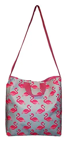 101 Beach - Flamingo 2 In 1 Cross-Over Large Tote Bag - Custom Embroidery (Pink Flamingo)