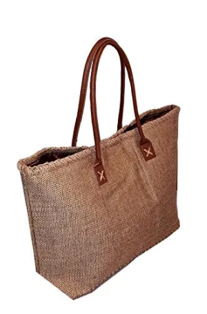 101 Beach Large Jute Tote Bag - Custom Embroidery Available (Brown)