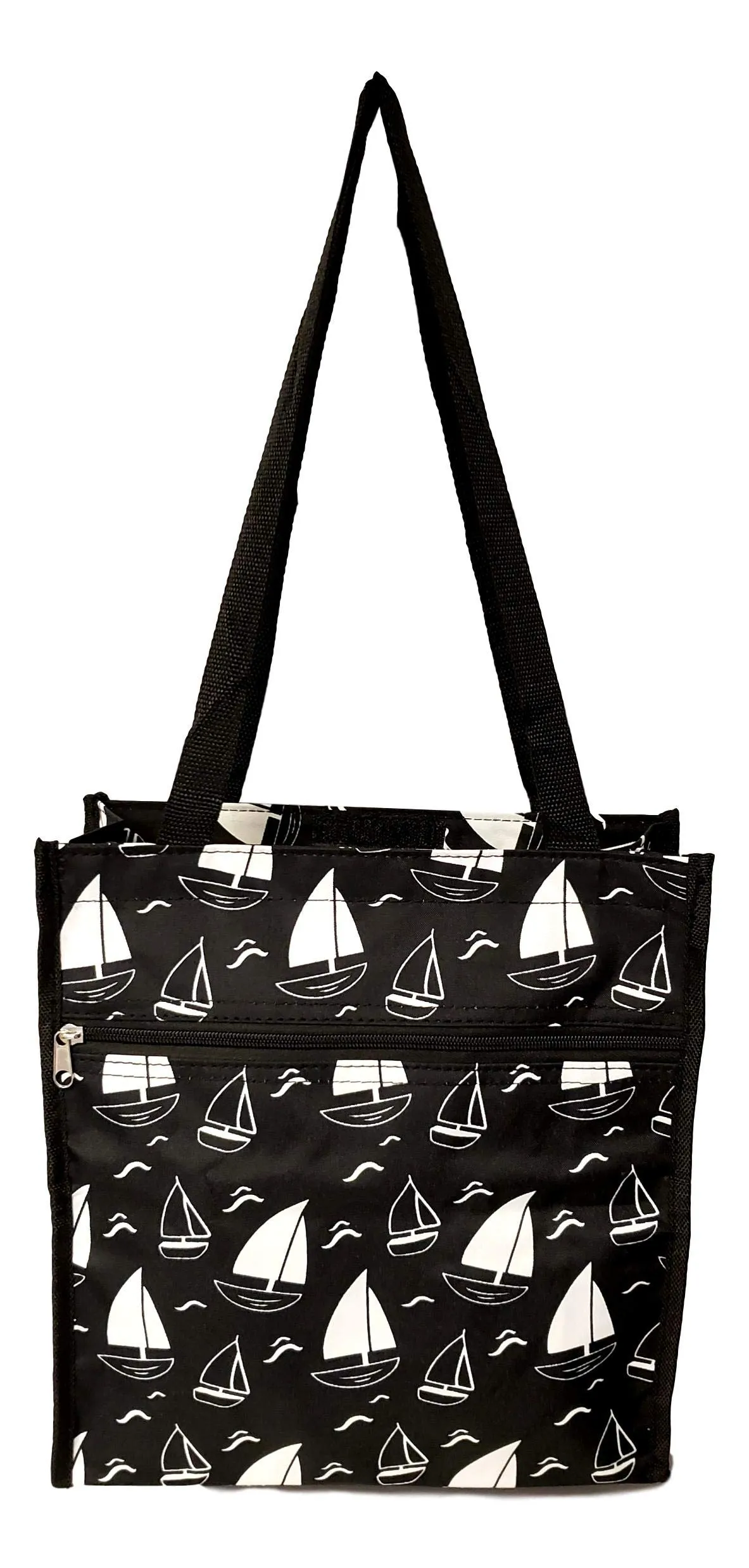 12 in by 13 in Tote Bag w/Mesh Water Bottle Pocket (Sailboat)