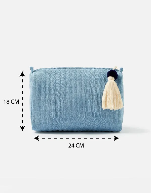 Accessorize London Women's Blue Denim Qulited Make Up Bag