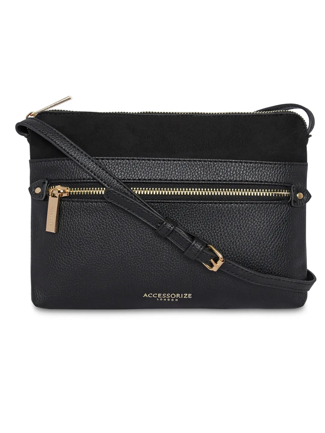 Accessorize London Women's Faux Leather Black Elly Front Pocket Sling Bag