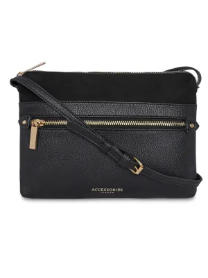 Accessorize London Women's Faux Leather Black Elly Front Pocket Sling Bag