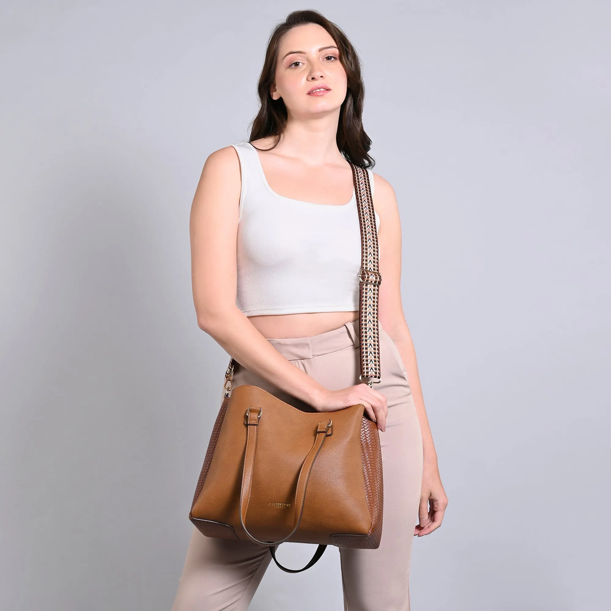 Accessorize London Women's Tan Webbing Shoulder Bag