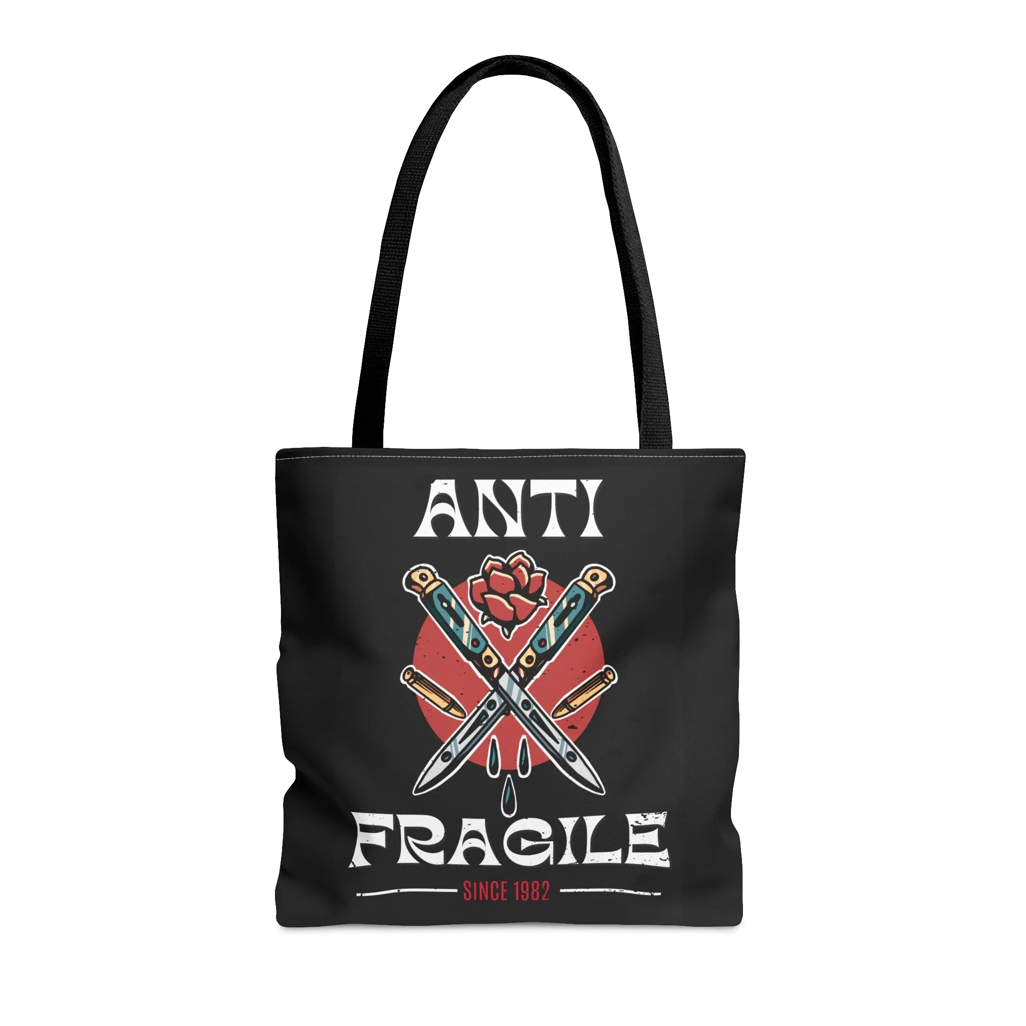 Anti Fragile Tattoo Tote Bag in Black / Vintage American Old School Traditional Tattoo Flash  / Punk Rock Beach Shopping