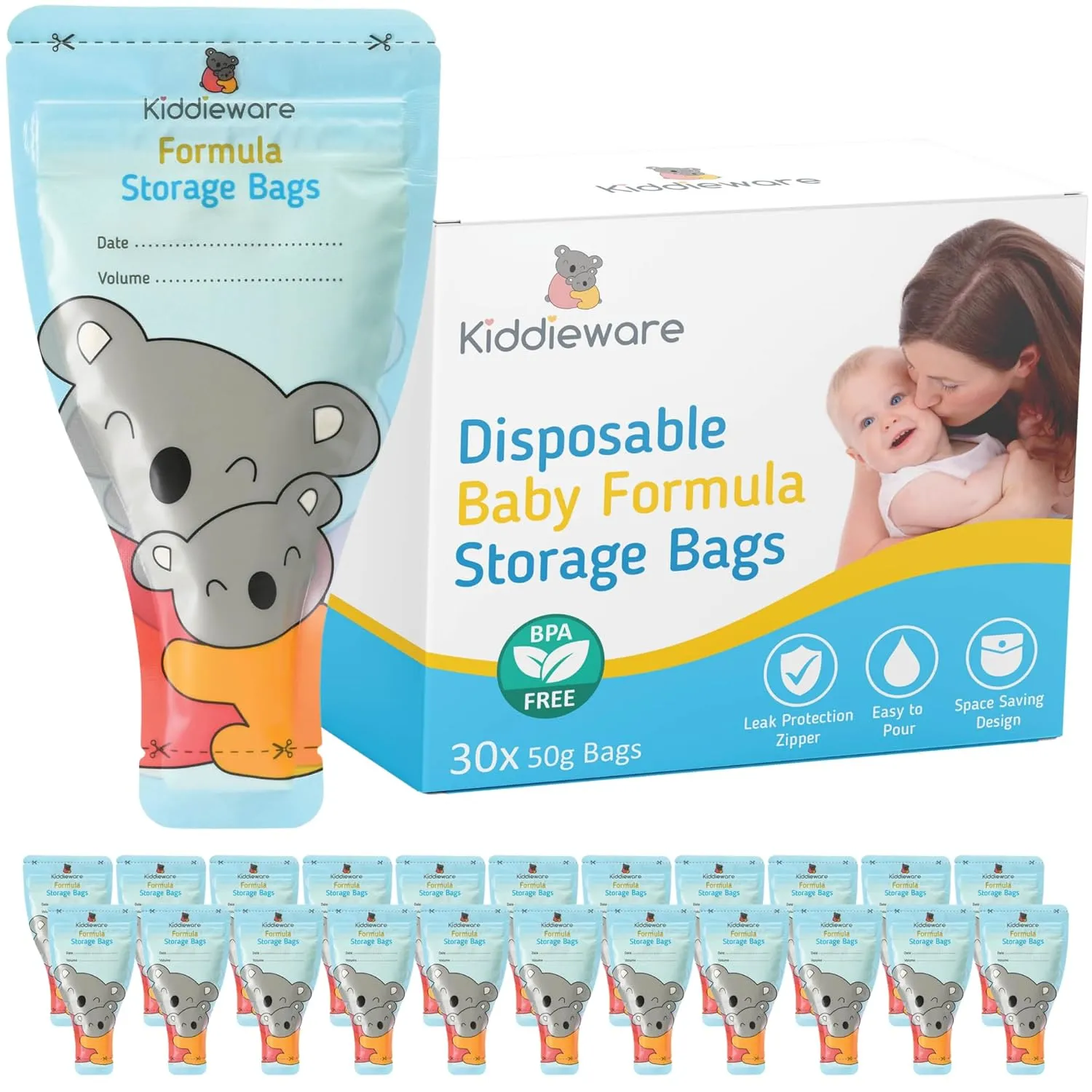 Baby Formula Storage Bags Dispenser, 30pcs