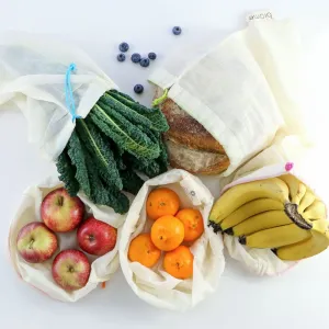 Biome Lightweight Organic Cotton Produce Bags Set of 5 (coloured drawstrings)