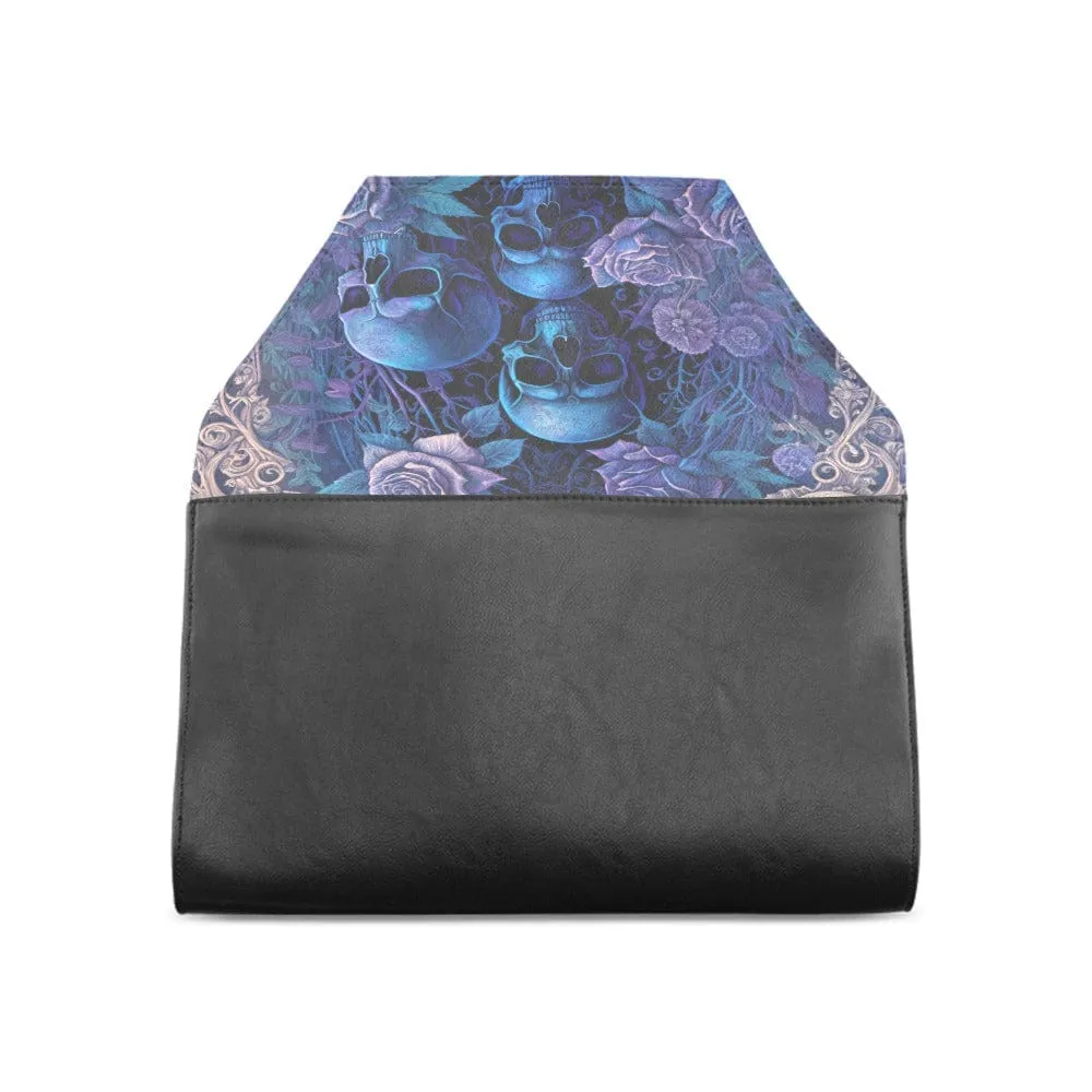 Blue Skulls Floral Clutch Bag