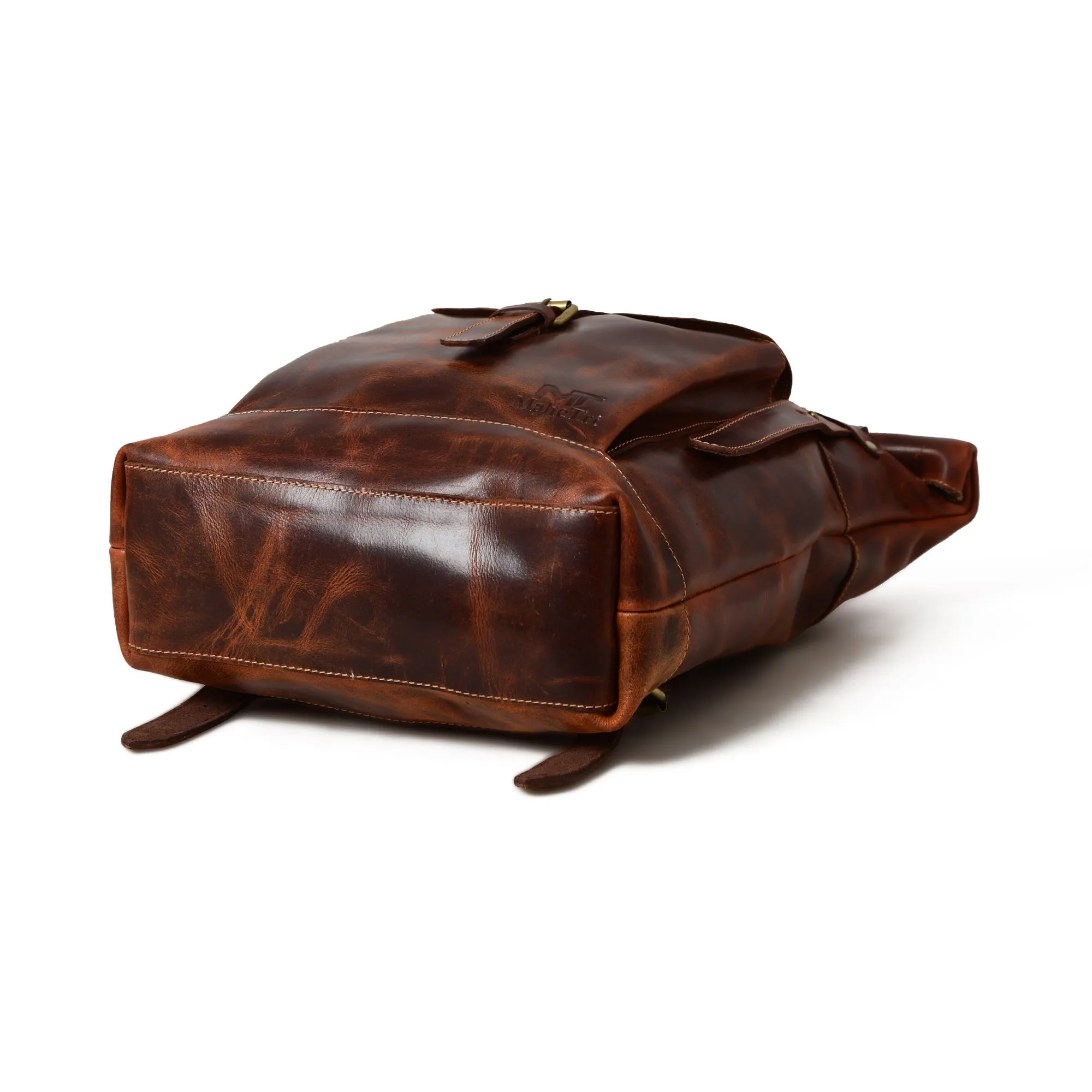 Brown Saddleback Backpack- Roll Top