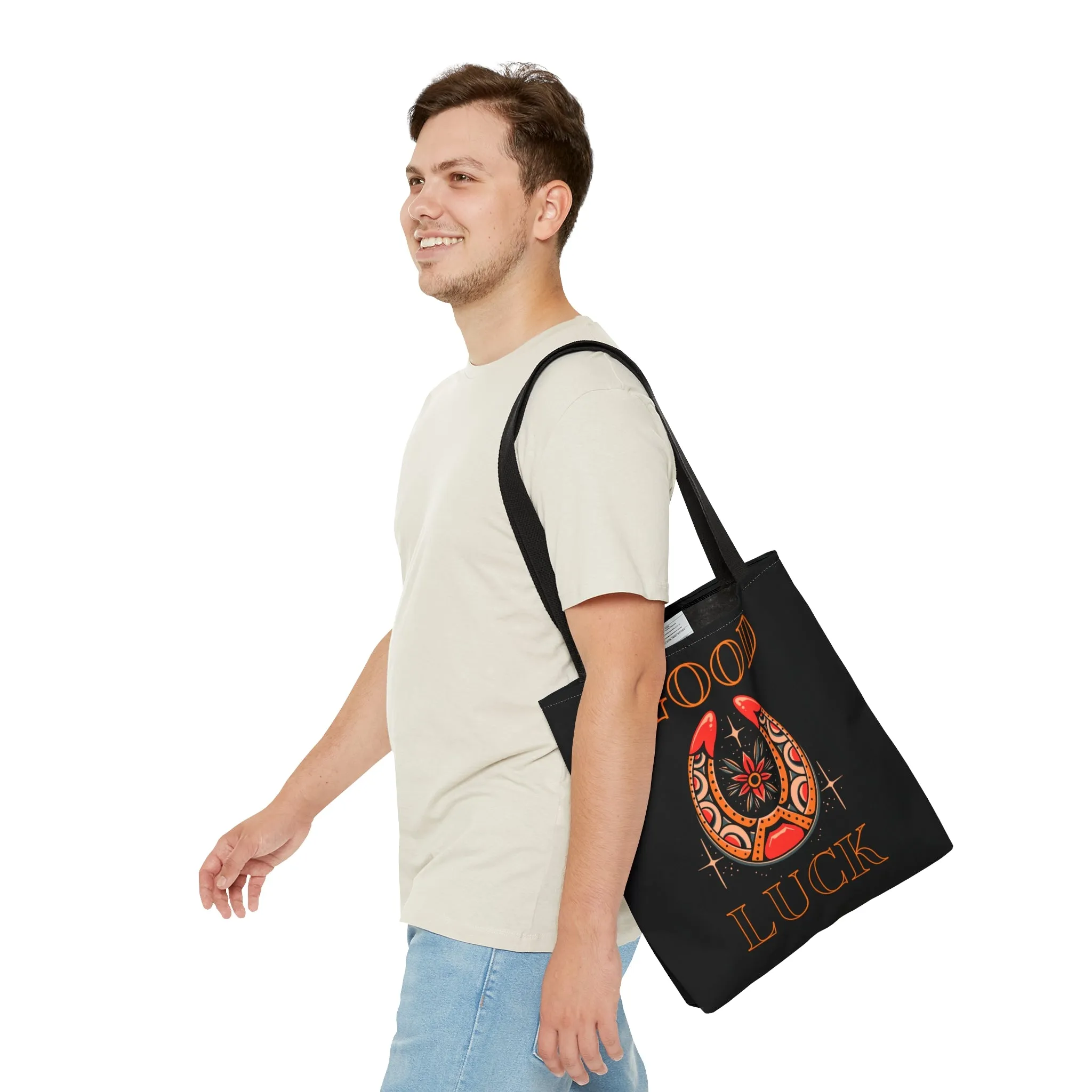 Copy of Good Luck Tattoo Tote Bag in Black / Vintage American Old School Traditional Tattoo Flash  / Punk Rock Beach Shopping Bag Lucky