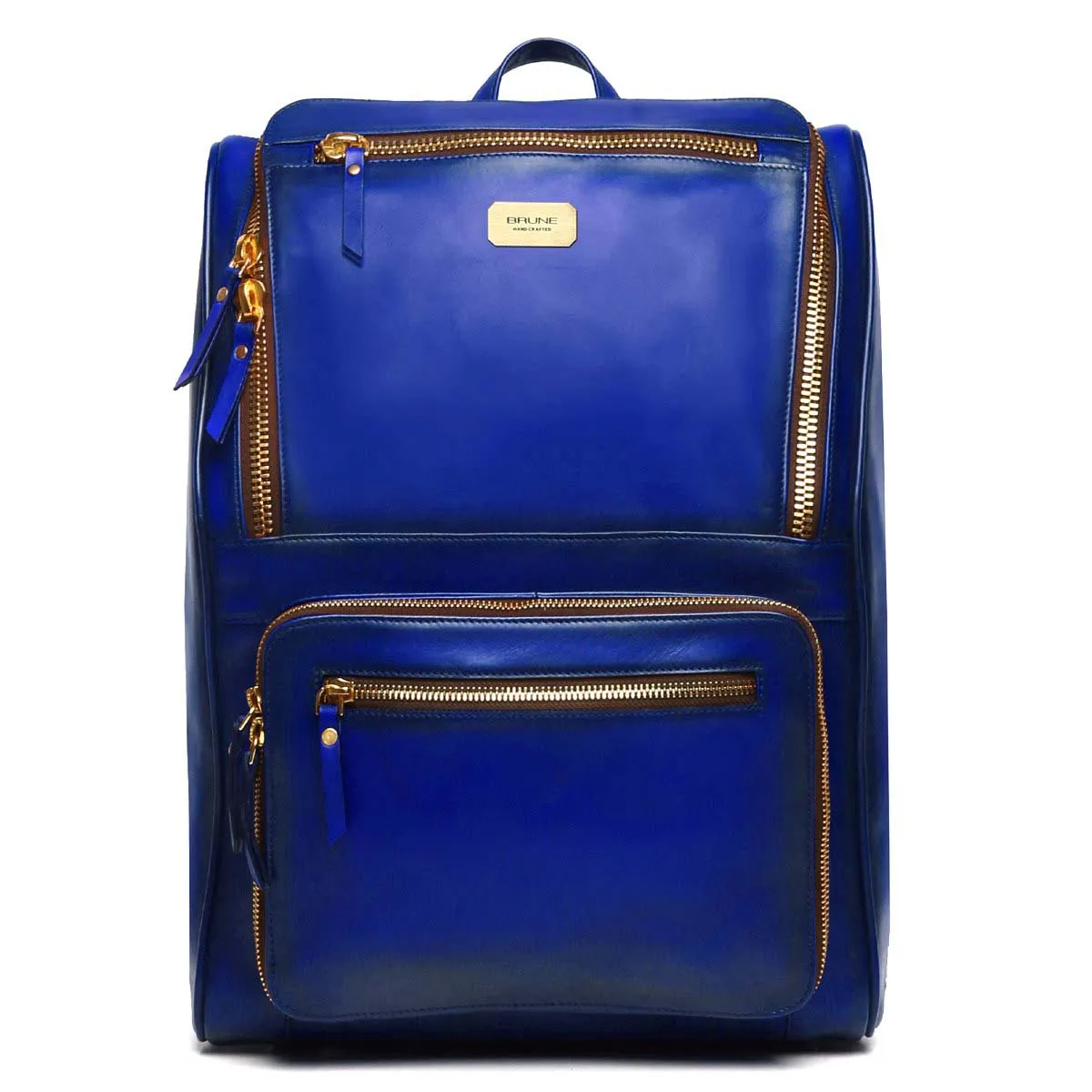 Elegant Blue Leather Laptop Backpack