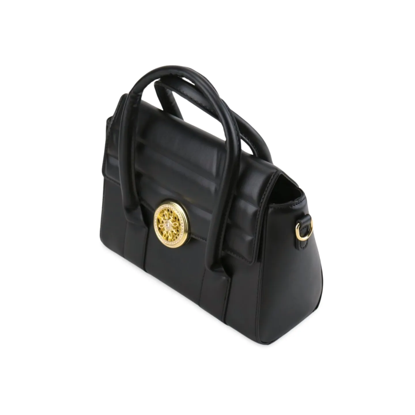 Elegant Two-Tone Satchel Purse with Gold Accents