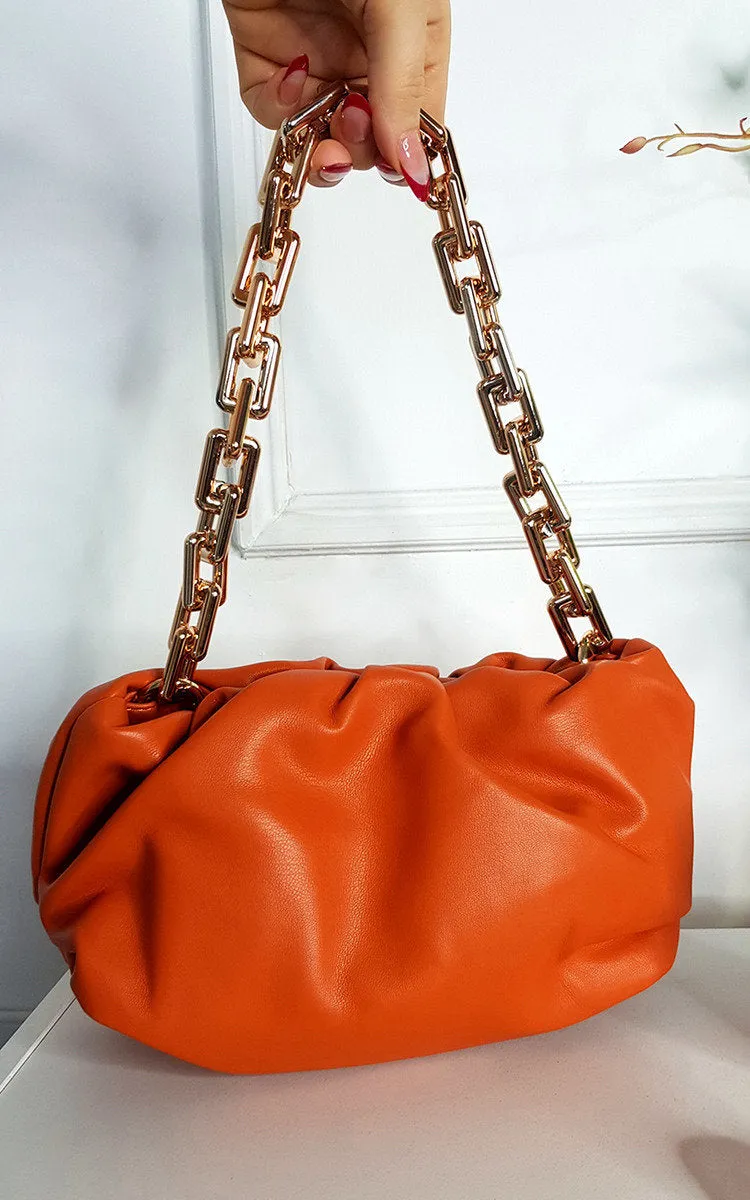 Faux Leather Shoulder Bag with Chain Detail