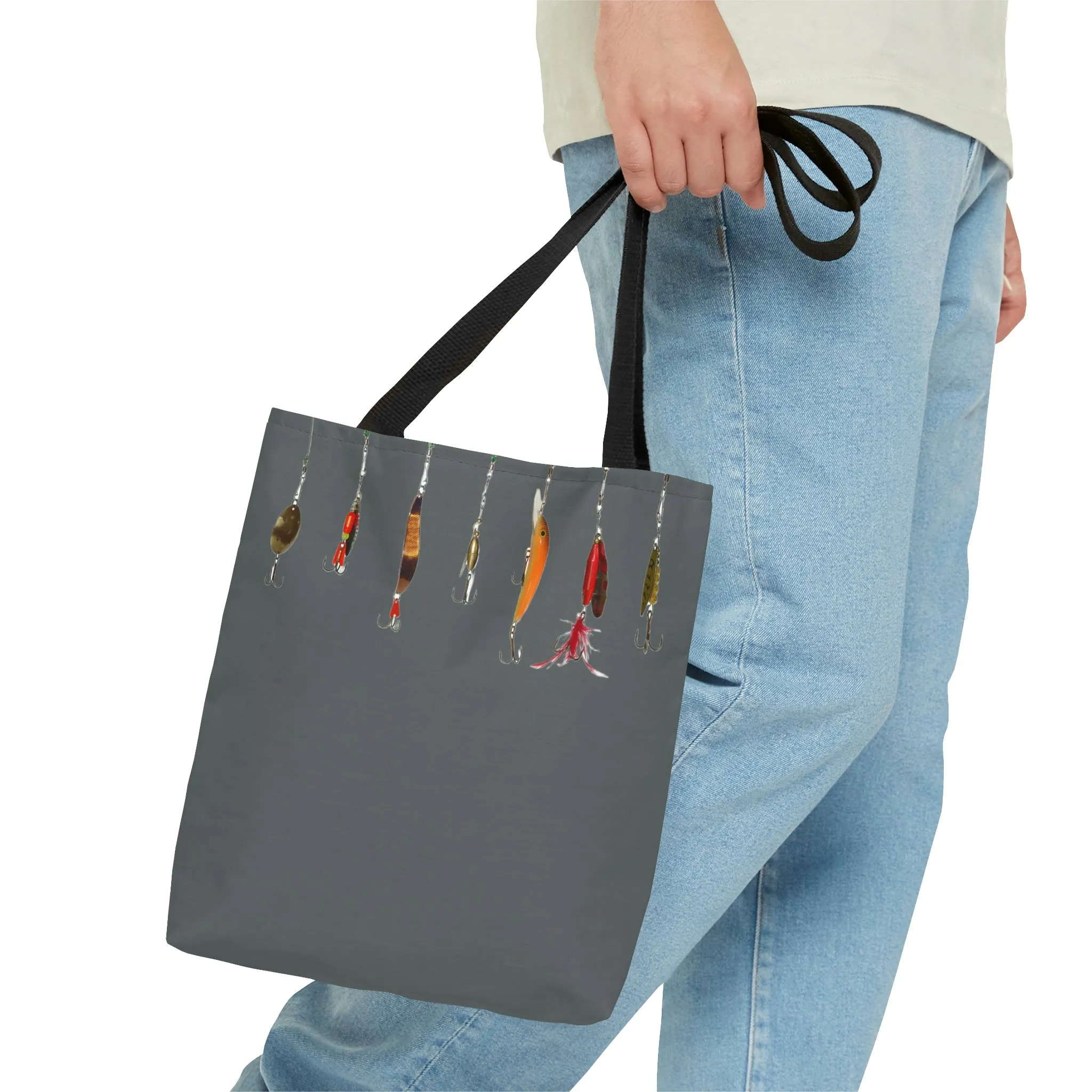 Fishing Theme  Boat / Beach Bag - Lures - Dark Grey AOP Tote Bag