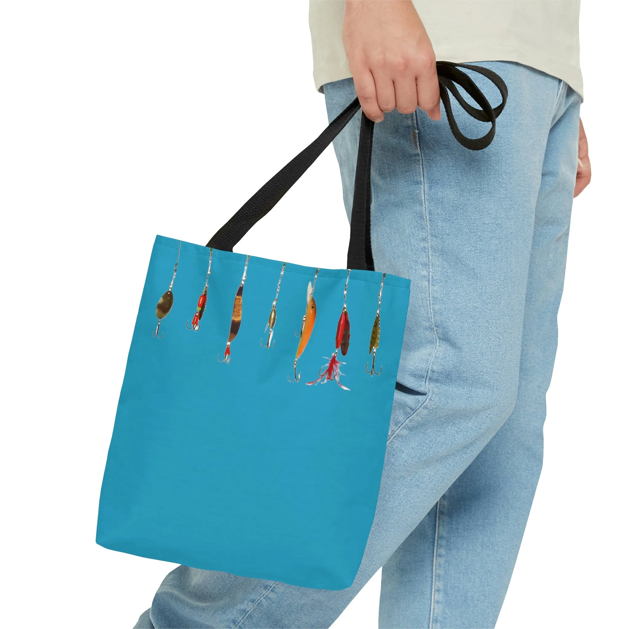 Fishing Theme  Boat / Beach Bag - Lures - Turquoise AOP Tote Bag