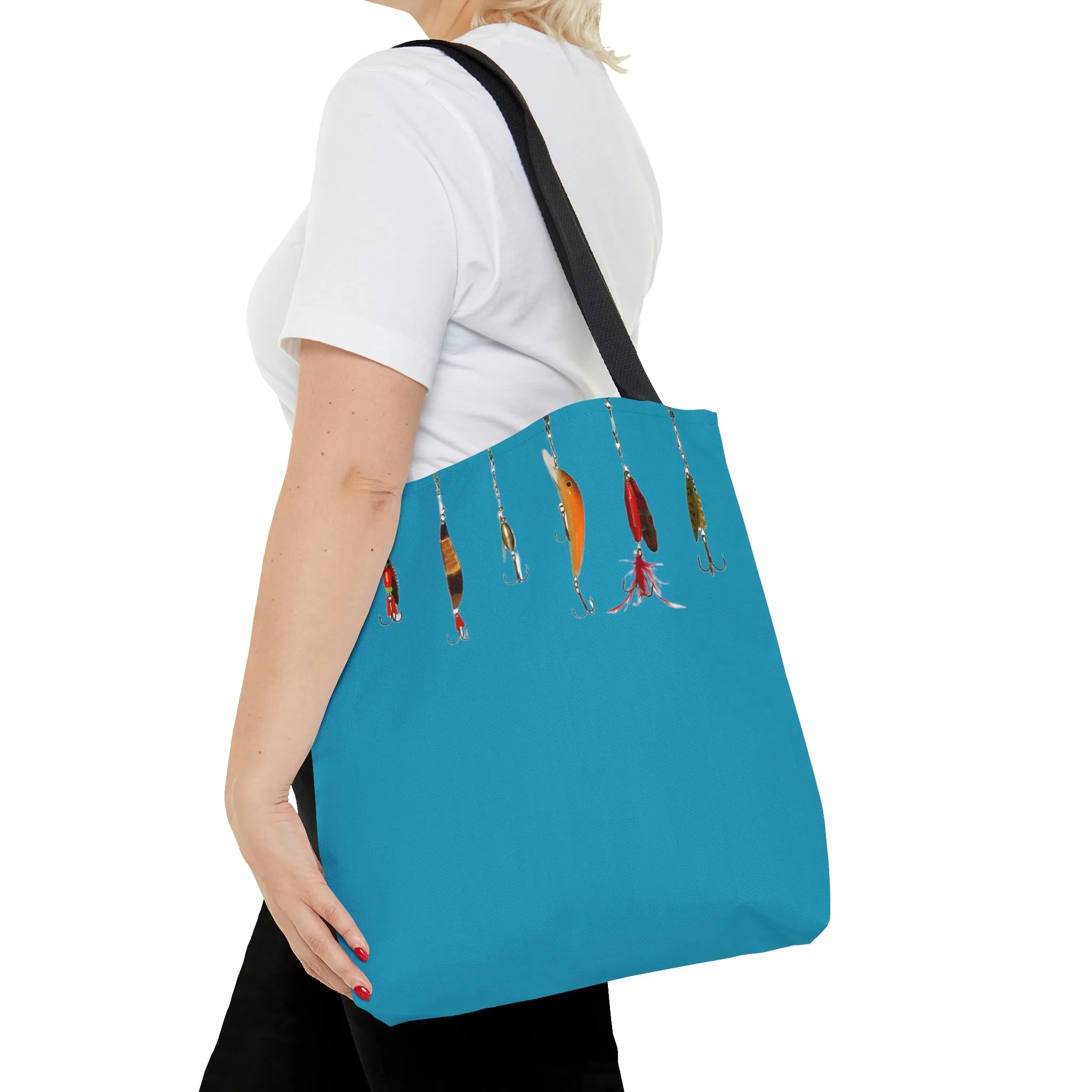 Fishing Theme  Boat / Beach Bag - Lures - Turquoise AOP Tote Bag