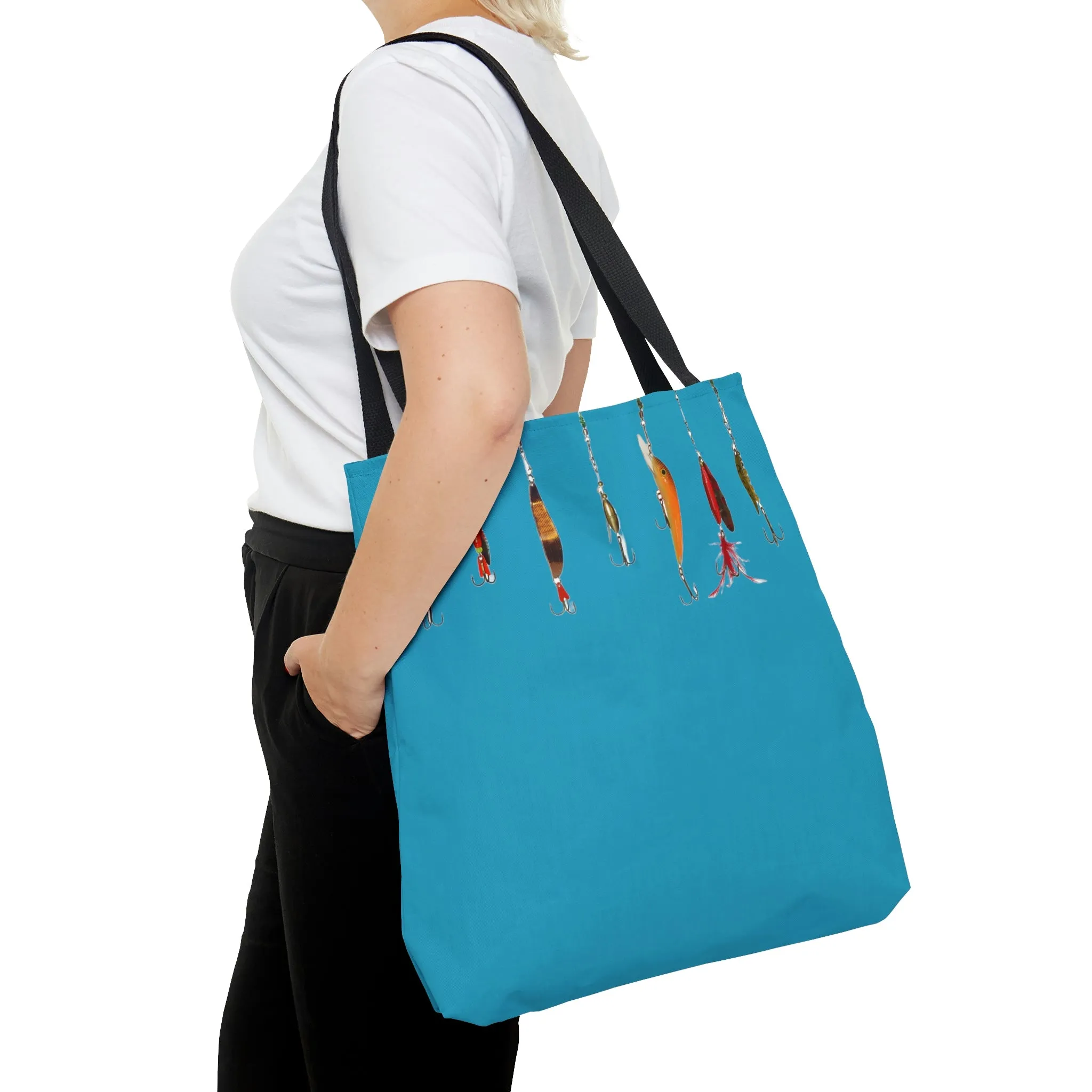 Fishing Theme  Boat / Beach Bag - Lures - Turquoise AOP Tote Bag