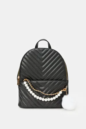 Girls Black Textured Backpack