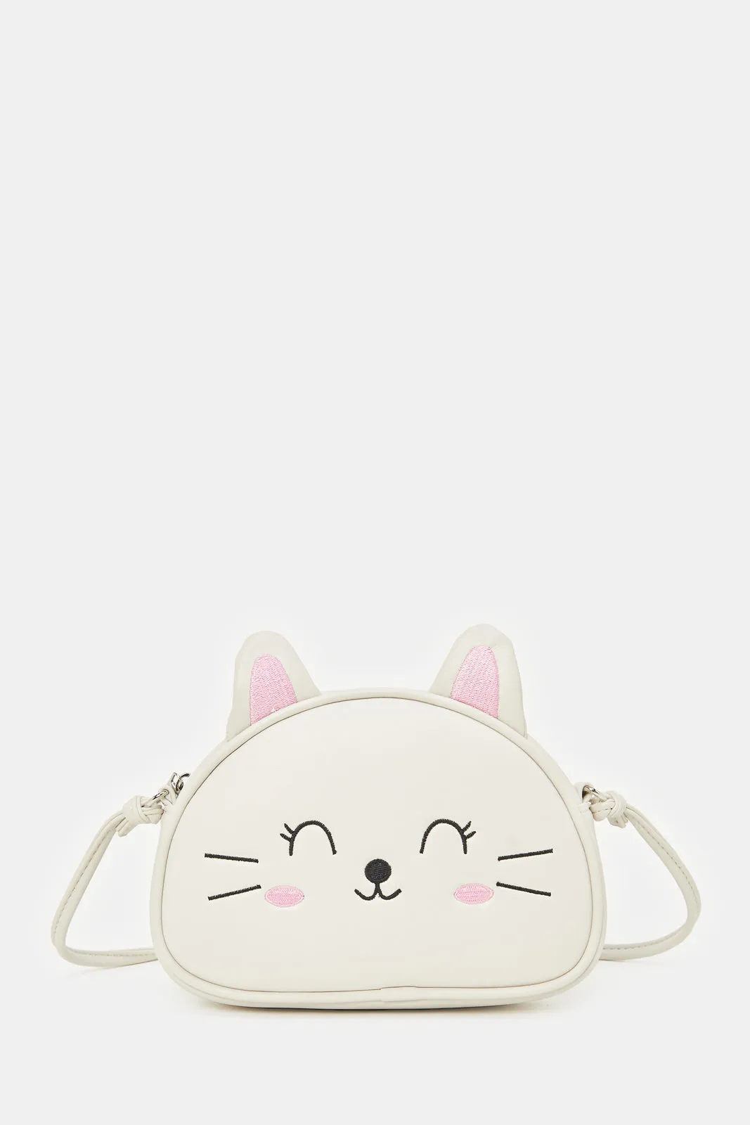 Girls White Character Embellished Cross Body Bag