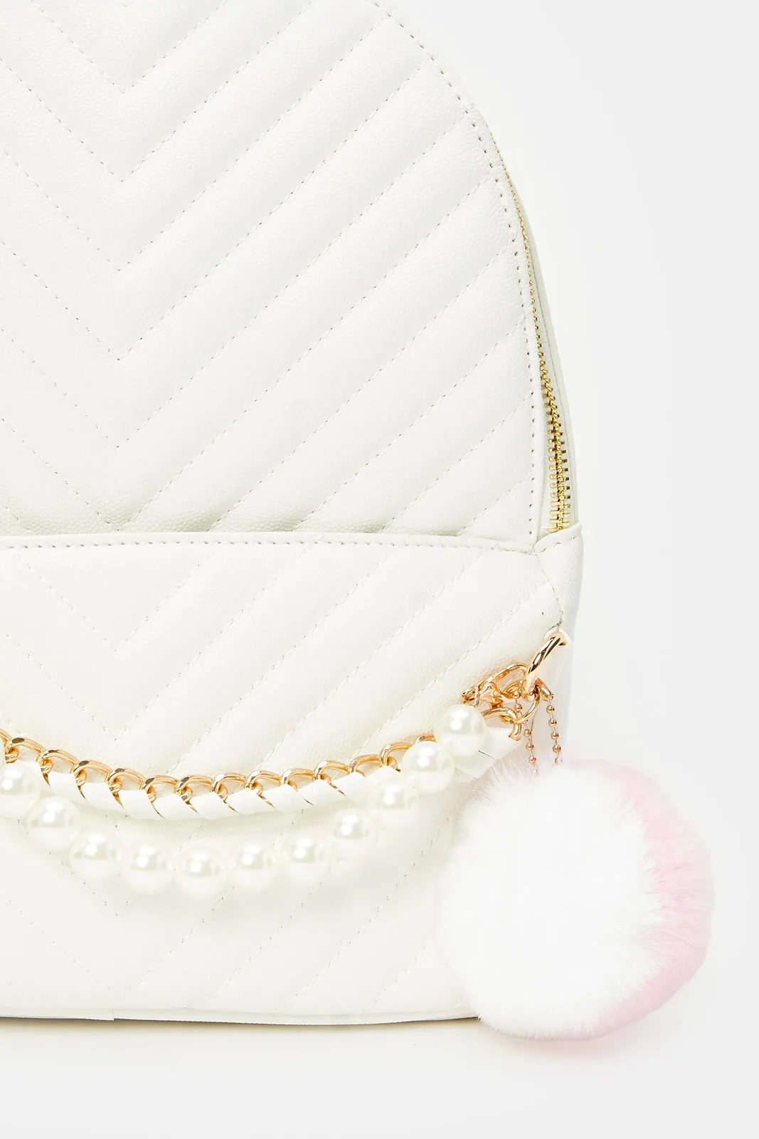 Girls White Textured Backpack