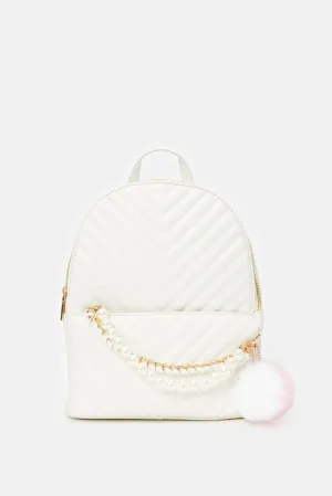 Girls White Textured Backpack