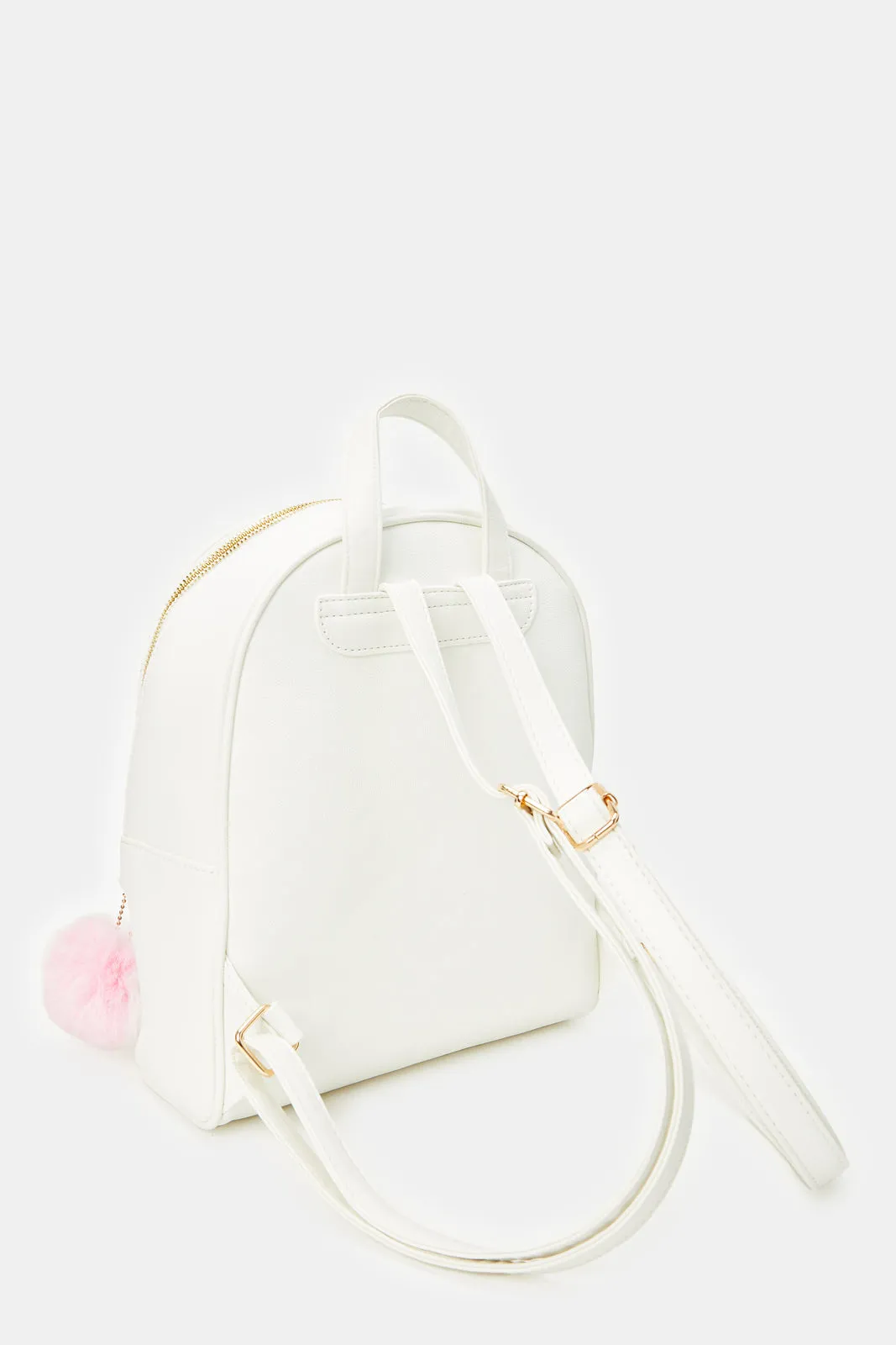 Girls White Textured Backpack