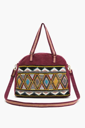 Glamorous Embellished Traveler with Crossbody-Geo Maroon