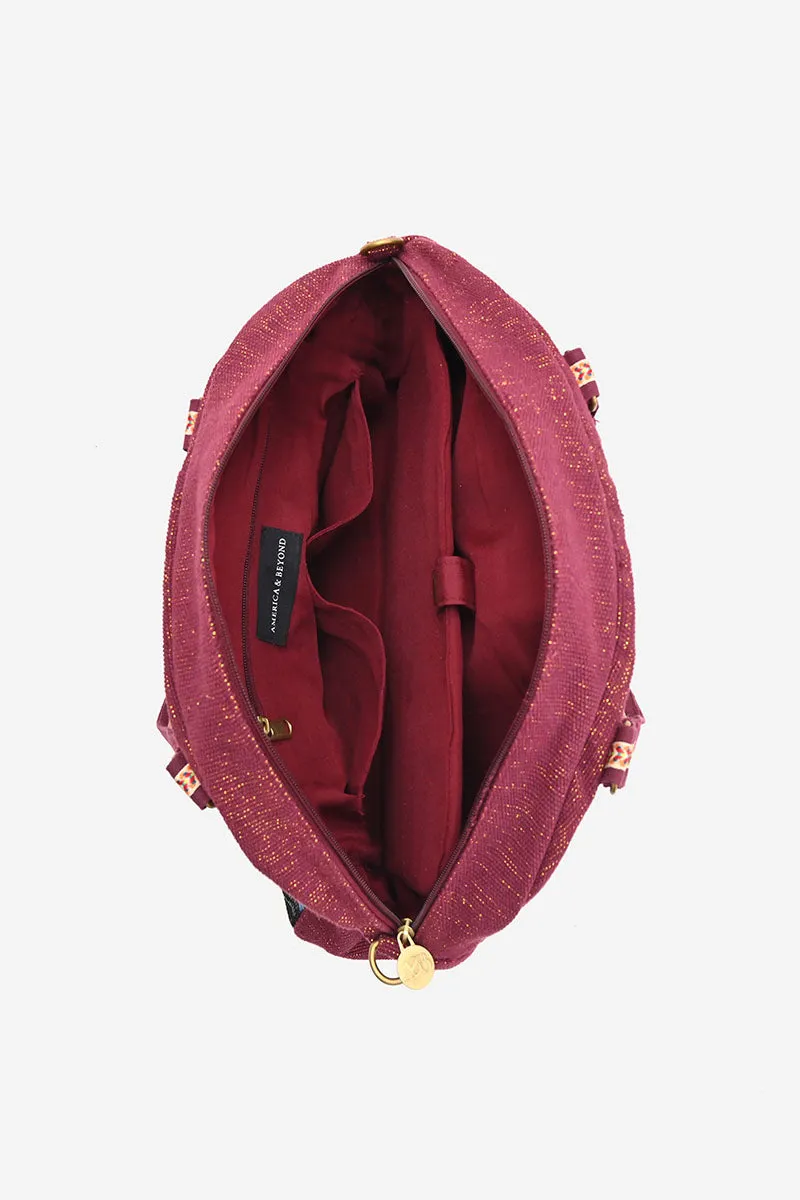 Glamorous Embellished Traveler with Crossbody-Geo Maroon