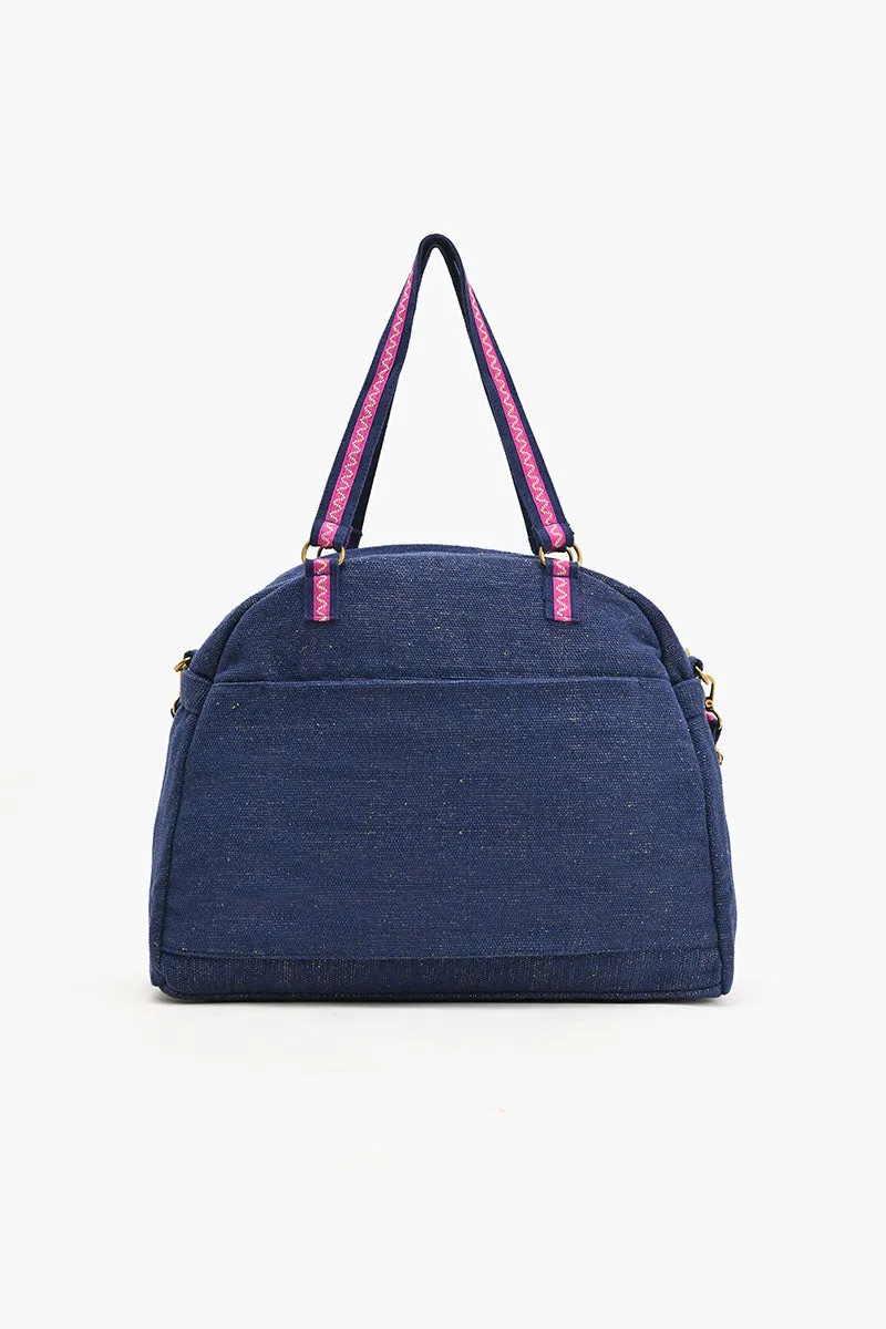 Glamorous Embellished Traveler with Crossbody-Navy Floral