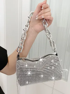 Glitter Bling,Shiny Glamorous,Elegant,Exquisite Mini Rhinestone Decor Chain Bucket Bag Dinner Bag,Evening Bag For Party Girl,Woman,For Female Perfect For Party,Wedding,Prom,Dinner/Banquet, Best Gift For Women