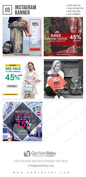 Instagram Ad Banners - Stylish Ladies Bags For Website Marketing