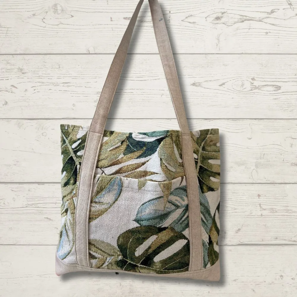 Knitting Bag - Cream Monseterra