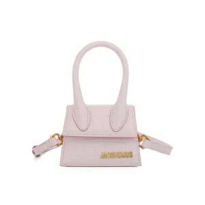 Le Chiquito Mini Croc Embossed Leather Bag in Pale Pink