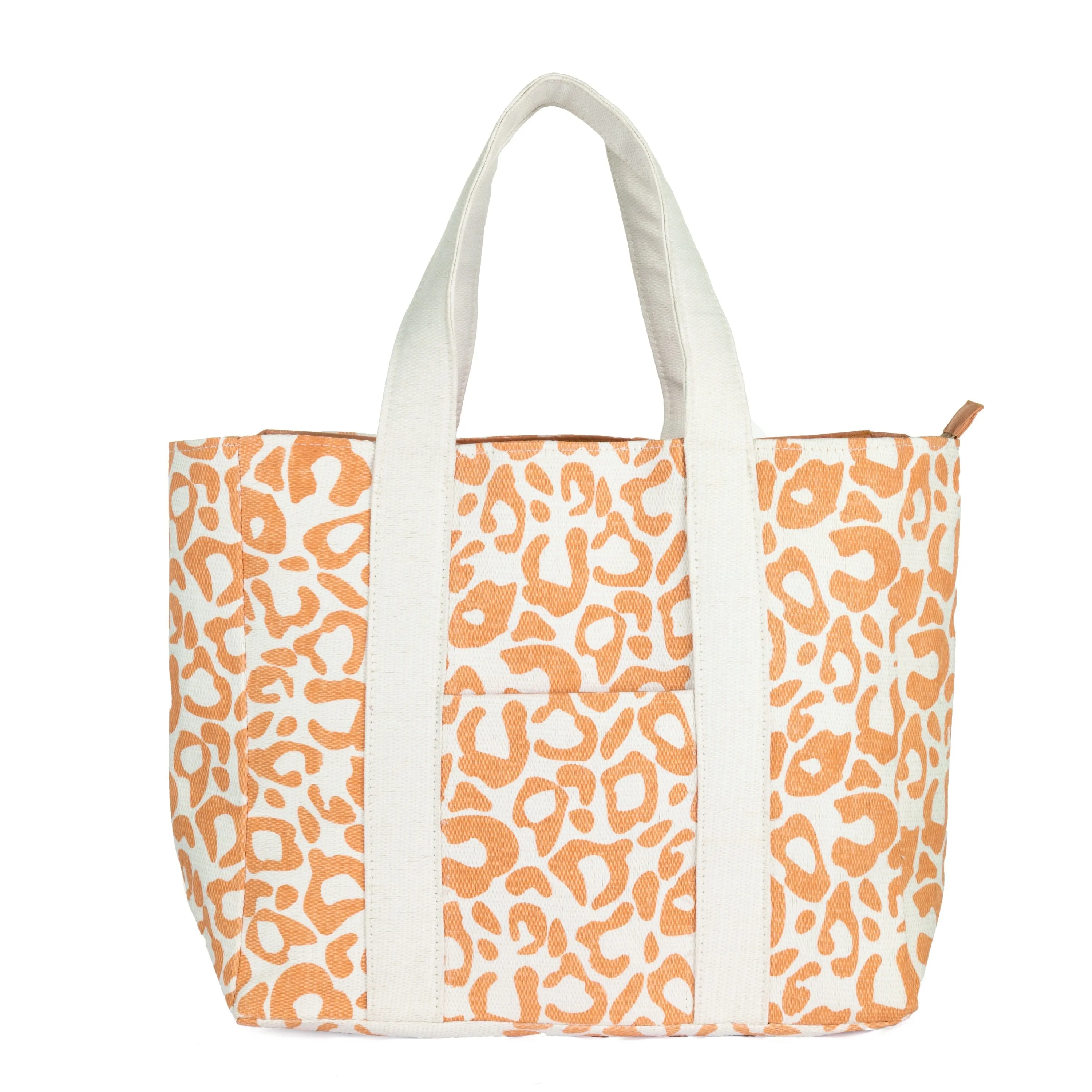 Leopard Printed Tote With Hidden Pocket At Front & Zip Closure