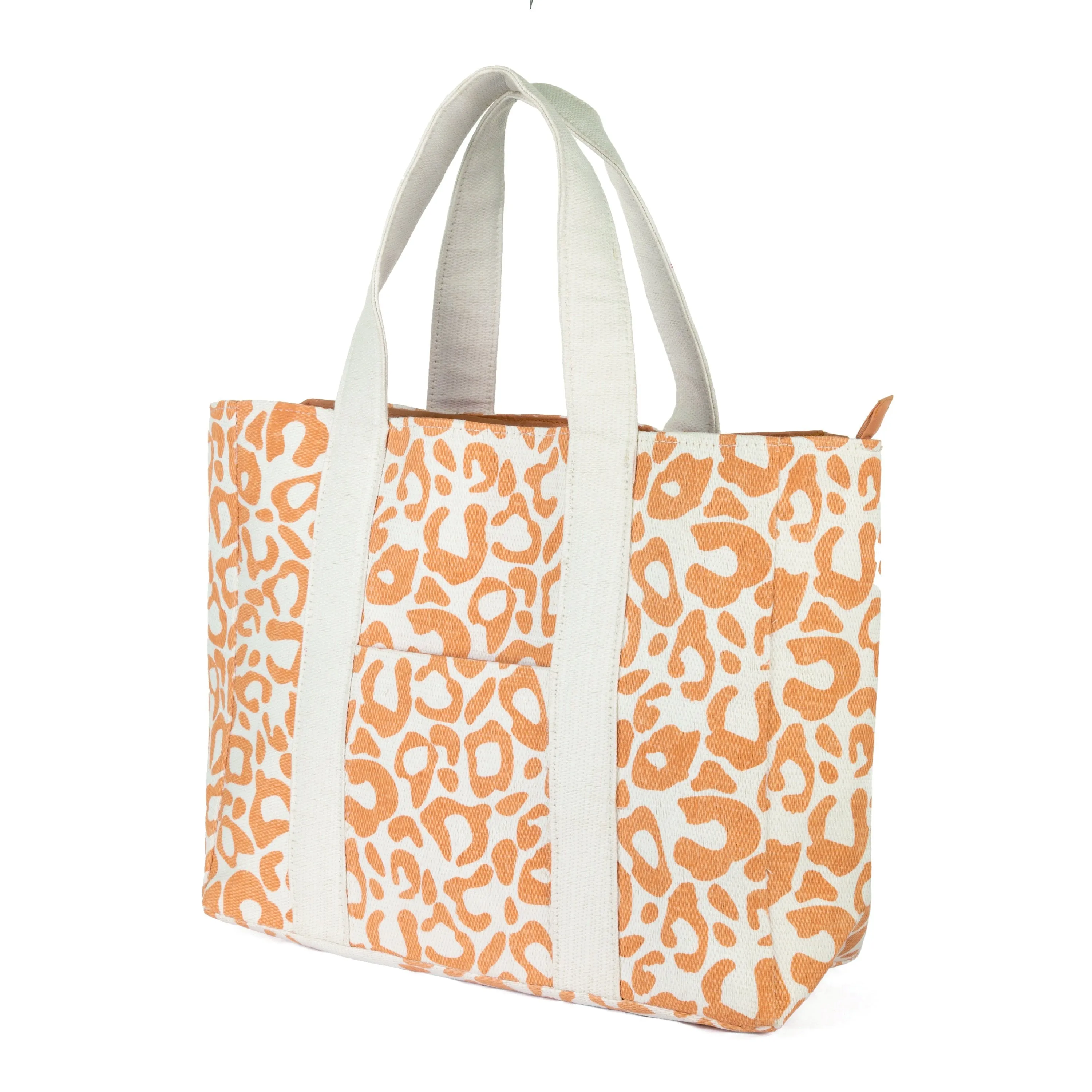 Leopard Printed Tote With Hidden Pocket At Front & Zip Closure