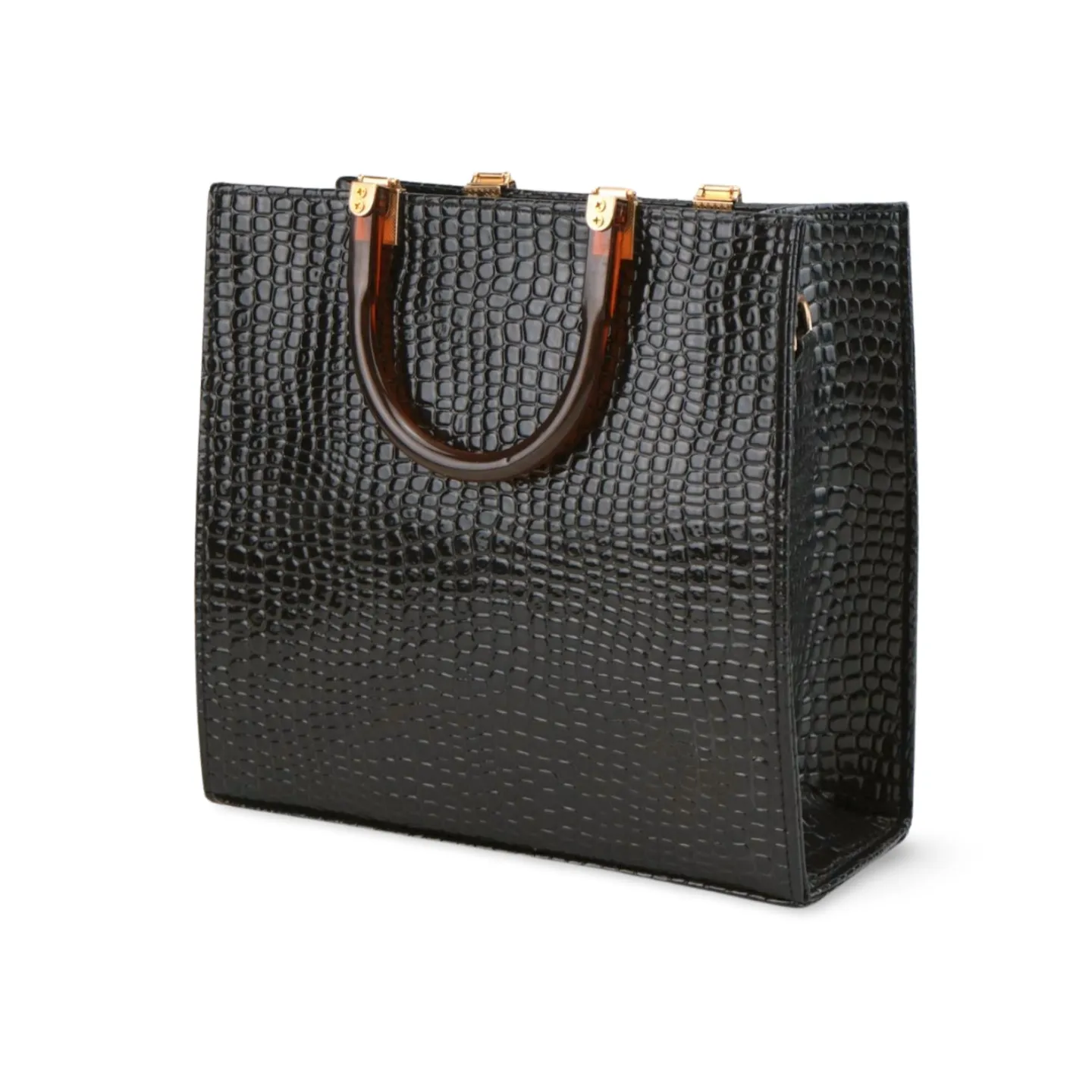 Luxurious Faux Crocodile Skin Print Crossbody Top Handle Hand Bag