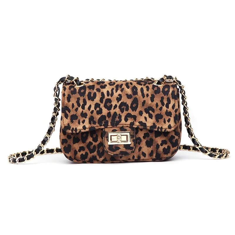 Luxury Elegant Women's Mini Square Leather Shoulder Bags With Leopard Print