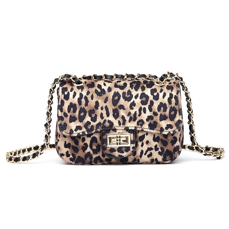 Luxury Elegant Women's Mini Square Leather Shoulder Bags With Leopard Print