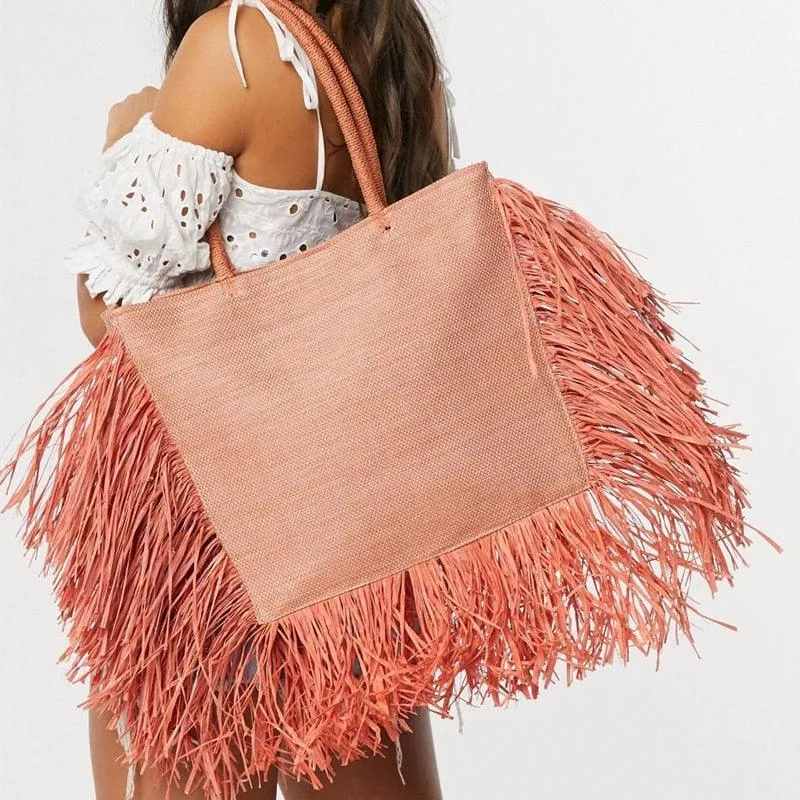 Luxury Unique Bohemian tassel Raffia Large Capacity Straw Tote