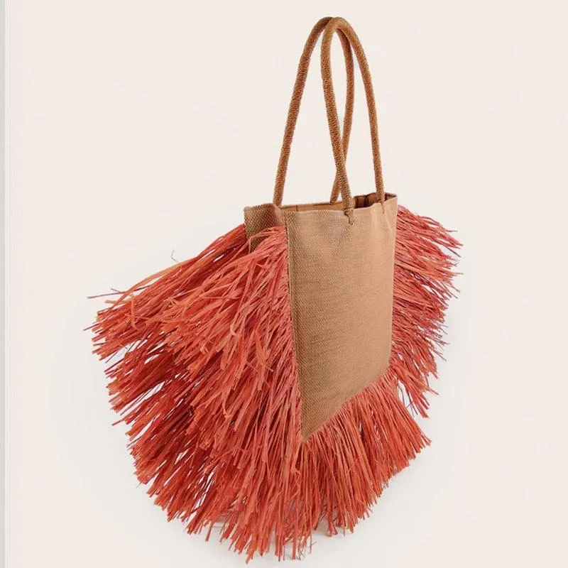 Luxury Unique Bohemian tassel Raffia Large Capacity Straw Tote