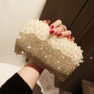 Luxy Moon Rhinestone Beaded Tassel Evening Clutch