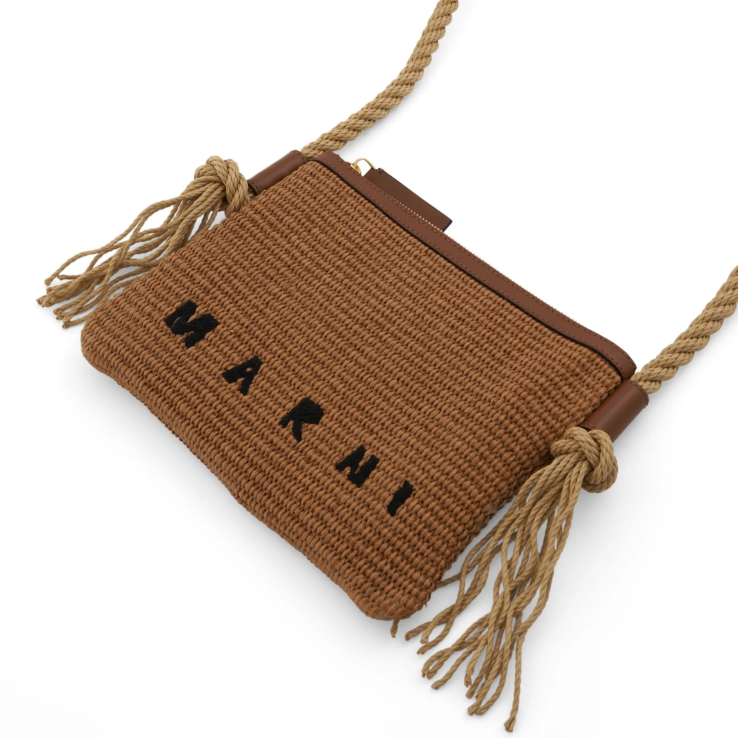 Marcel Zip Raffia Bag in Raw Sienna