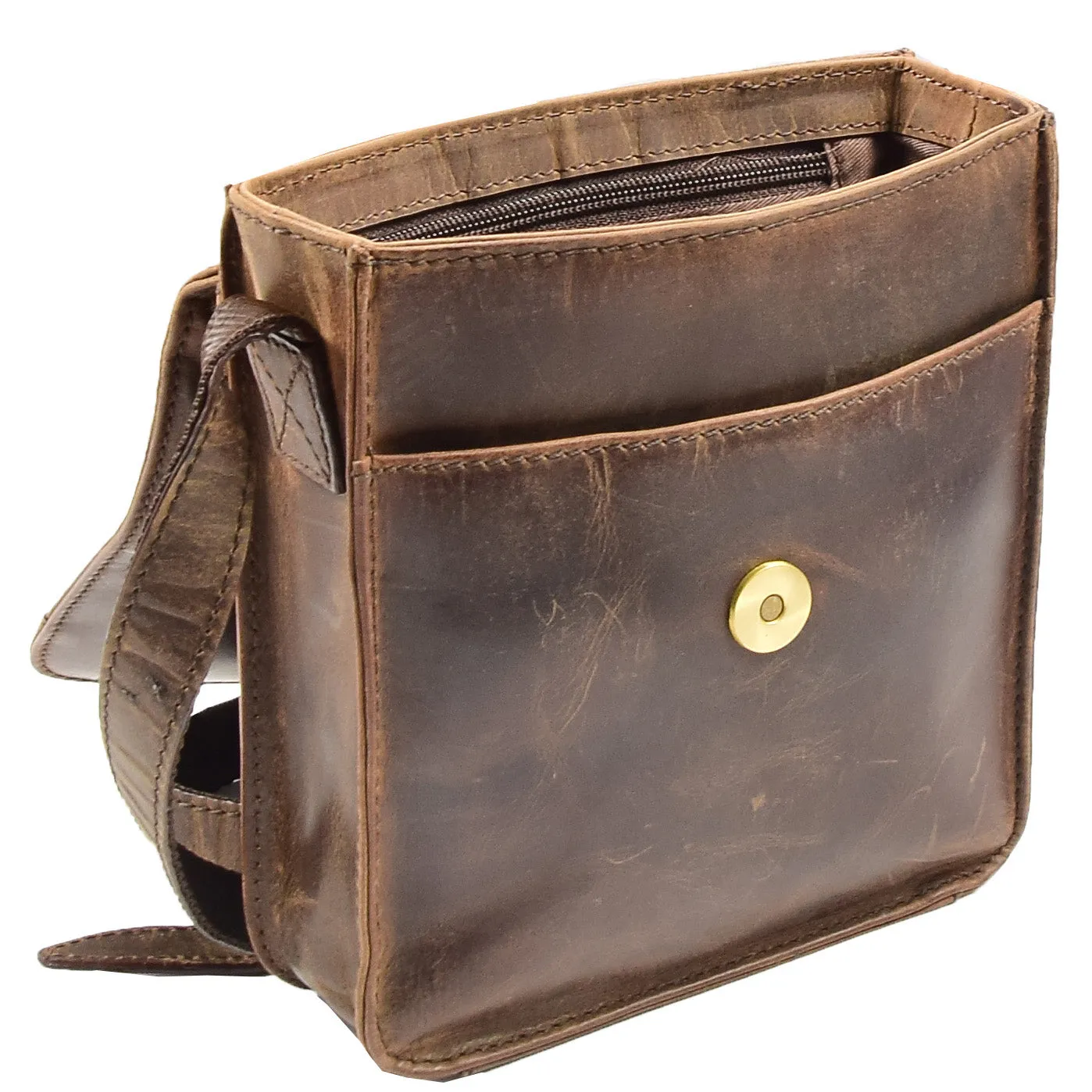 Mens Cross Body Shoulder Bag Leather BOWER Brown