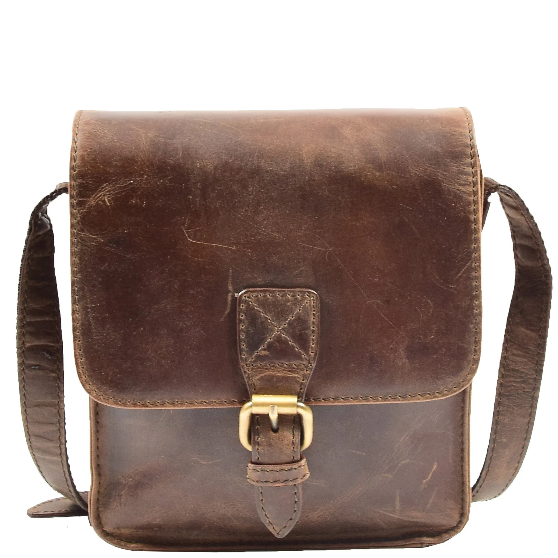 Mens Cross Body Shoulder Bag Leather BOWER Brown