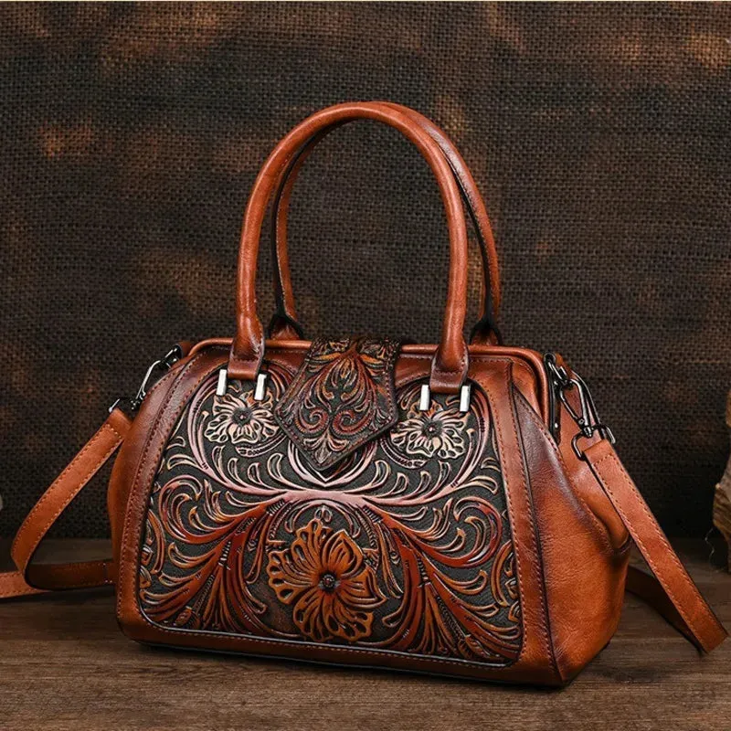 MOTAORA New Vintage Embossed Handmade Versatile PU Leather Crossbody Bag Large Capacity.