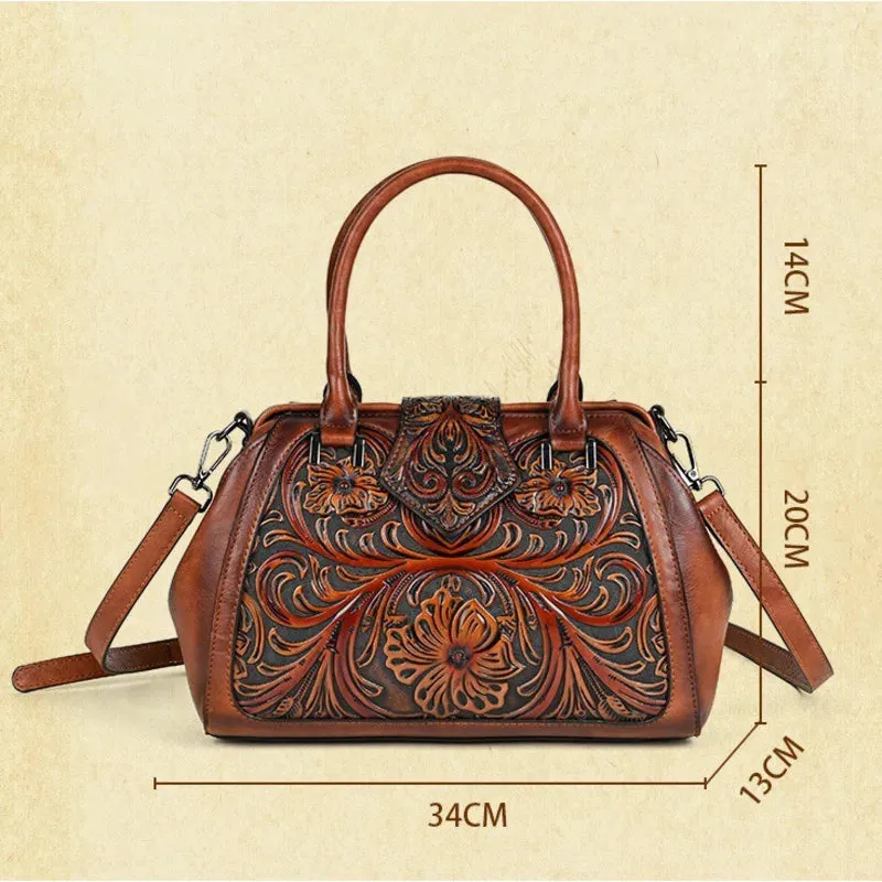 MOTAORA New Vintage Embossed Handmade Versatile PU Leather Crossbody Bag Large Capacity.