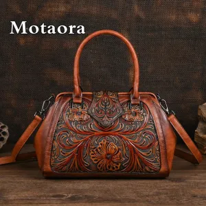 MOTAORA New Vintage Embossed Handmade Versatile PU Leather Crossbody Bag Large Capacity.